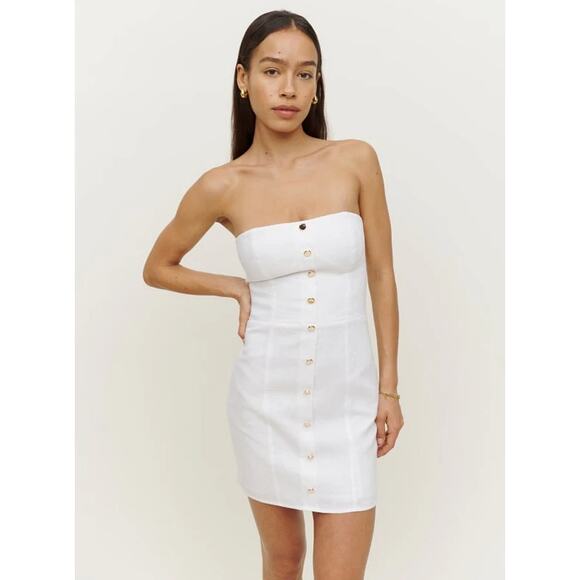 NWT Reformation White Sheila Linen Strapless Dress Size 6 - Picture 1 of 6